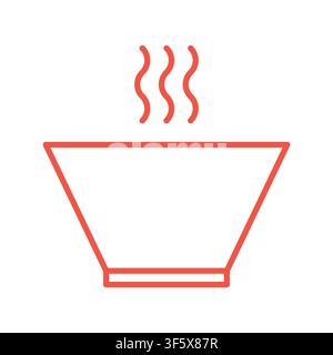Flat wide hot steaming bowl logo linear food icon Stock Vector