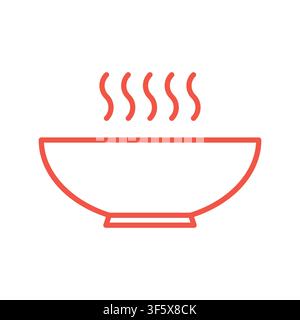Shallow soup bowl with steam linear vector icon Stock Vector