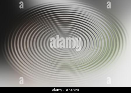 A digital abstract background featuring concentric circular ripples in shades of grey, black, and white, creating a sophisticated and fluid motion eff Stock Photo