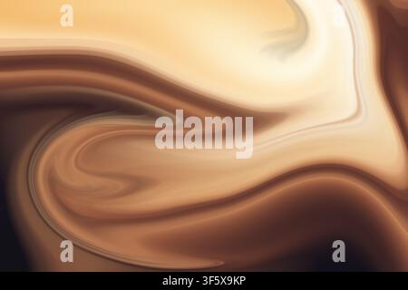 An abstract background featuring elegant swirls of chocolate brown and creamy beige, resembling flowing liquid or coffee art. Stock Photo