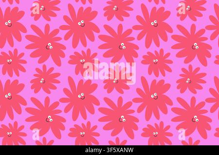 Funky Seamless Pattern with Funny Characters. Stock Vector