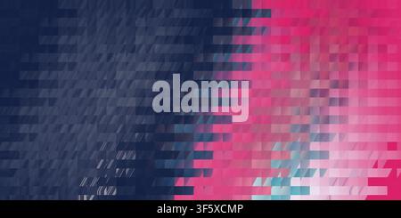 A digital abstract background featuring a bold, pixelated mosaic pattern transitioning from deep dark blue to vibrant magenta and pink, creating a hig Stock Photo