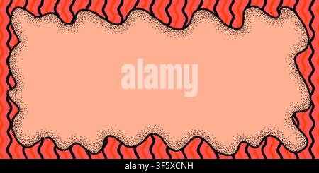 Wavy groovy frame with dotted texture and abstract border on seamless background in coral and peach colors. Groovy frame background for cards, banners Stock Vector