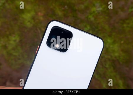 Close Up White Smartphone Camera Back View Stock Photo