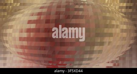 An abstract digital background featuring a central spherical distortion effect with a grid-like pattern in warm shades of brown and gold. Stock Photo