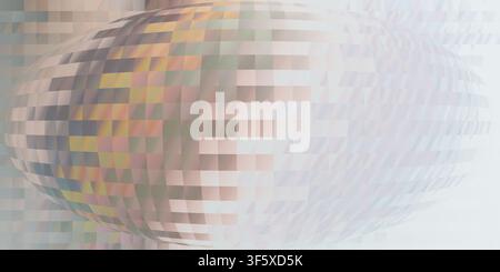 A digital art composition showing a spherical distortion on a pixelated grid, transitioning from warm golden tones on the left to soft white on the ri Stock Photo