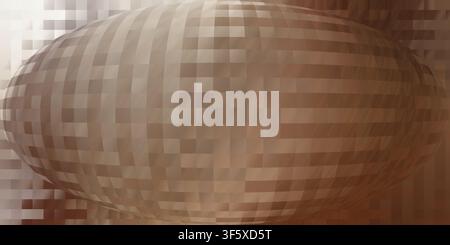 An abstract background featuring a central spherical distortion effect made of light brown and tan rectangular pixels, creating a soft, warm texture. Stock Photo