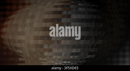 An abstract background featuring a central spherical distortion effect made of dark brown and black rectangular pixels, creating a deep, moody texture Stock Photo