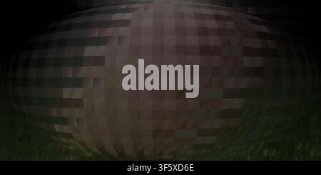 A dark, abstract spherical shape featuring a distorted grid or pixelated pattern in shades of brown and black, creating a futuristic digital effect. Stock Photo