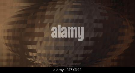 An abstract digital background featuring a central spherical distortion effect with a grid-like pattern in rich brown and earthy bronze tones. Stock Photo