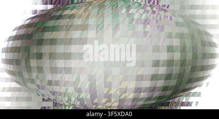 A digital abstract background featuring a large, central sphere composed of an iridescent, multi-colored pixelated grid pattern with a light center. Stock Photo