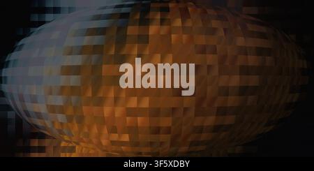 A dark, moody abstract image showing a spherical object with a pixelated surface, illuminated by subtle warm light on one side. Stock Photo