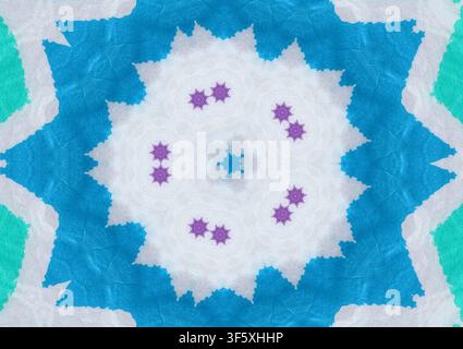 Abstract kaleidoscopic design displaying vibrant colors and symmetrical textured shapes Stock Photo