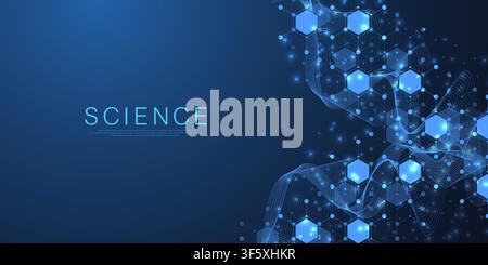 Molecular abstract structure and genetic engineering DNA. Healthcare and medicine background concept. Scientific research background. Wave flow Stock Vector
