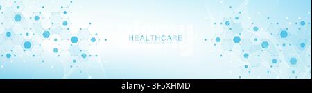 Health care and medical pattern innovation concept science background design. Abstract geometric hexagons shape medicine and science background Stock Vector
