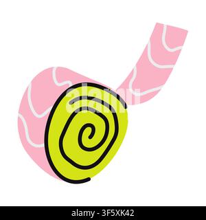 Roll of pink adhesive tape icon with bright core. Vector illustration of cute sticky scotch dispenser, school craft accessory or office packaging Stock Vector