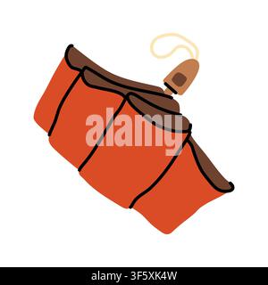 Folded red umbrella vector icon for bad autumn weather protection. Small hand drawn pocket accessory for a rainy day, isolated on clean white Stock Vector