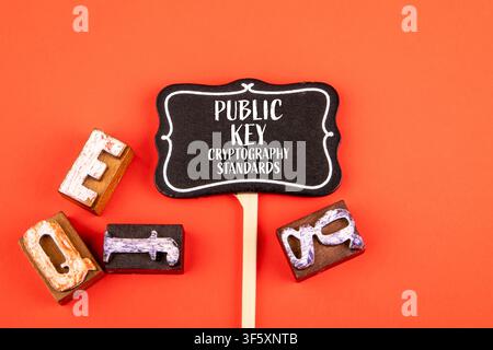 PUBLIC KEY CRYPTOGRAPHY STANDARDS Text Displayed With Letters on Bright Background Stock Photo