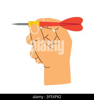 hand holding a dart, business concept of goal setting, strategy, precision, success, target achievement, planning, competition and leadership - vector Stock Vector