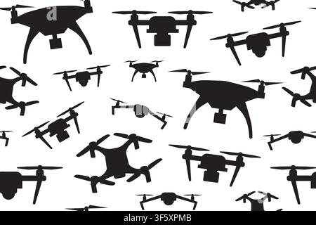 drones seamless pattern, quadcopters, perfect for technology, aviation, robotics, wrapping paper, textiles, and digital backgrounds - vector illustrat Stock Vector