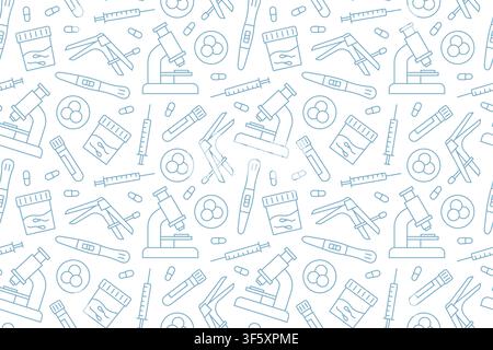 IVF In Vitro Fertilization seamless pattern, fertility treatment icons including sperm, egg cell, microscope, test tube and medical symbols - vector i Stock Vector