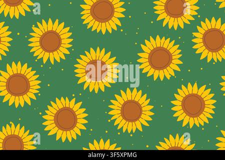 seamless sunflower pattern with bright yellow blooms, perfect for textiles, wallpaper, wrapping paper, stationery, packaging -vector illustration Stock Vector