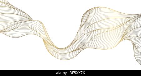 Luxury abstract gold wave pattern with elegant flowing lines background. Premium vector design, soft silk texture, geometric curves, Japanese ornament Stock Vector