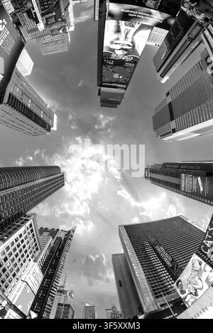 New York, USA - October 4, 2017:  neon advertising of News, brands and theaters at times square in late afternoon. Times square is a symbol for New Yo Stock Photo