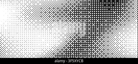 Monochrome dither gradient texture. Pixelated bitmap pattern background. Rasterized pixel art video game screen wallpaper. Retro 8 bit glitch noise overlay. Vector distorted dots backdrop texure Stock Vector