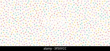 Seamless pattern of donut icing with sprinkles. Colorful candy cream background. Cake glaze overlay for decorative banner, poster. Cupcake or ice cream topping texture. Vector confetti wallpaper Stock Vector