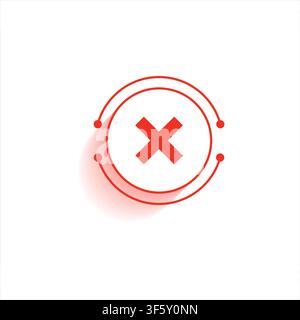 Red Cross Mark Icon Featuring Circular Line Frame and Soft Drop Shadow Isolated on White Background for Web Interface UI UX Vector Graphic Stock Vector