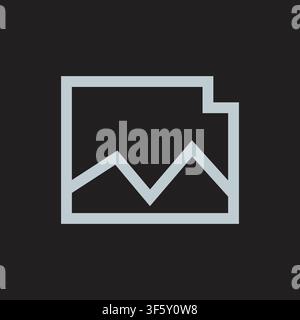 Minimal Image Placeholder Icon with Mountain Landscape Outline on Dark Background, Simple Gallery Frame Symbol for Photo, Media, Design and Web Interf Stock Vector