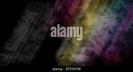 A vibrant abstract background featuring swirling smoke textures infused with colorful diagonal light streaks in shades of yellow, pink, and blue. Stock Photo