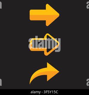 Orange Arrow Icons Set Featuring Right Direction Pointer Curved Share Arrow and Modern Navigation Symbols Isolated on Dark Background Vector Stock Gra Stock Vector