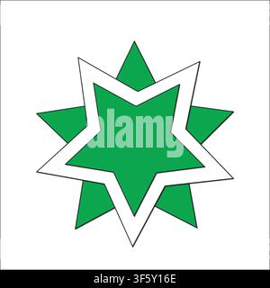 Abstract Green Eight Point Star Icon with White Outline Geometric Decorative Shape in Flat Style Isolated Symbol for Logo Design Vector Illustration Stock Vector