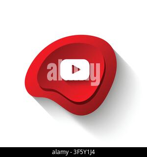 Modern 3D Red Play Button Icon with White Video Symbol Minimal Social Media Streaming Logo Design Isolated on White Background for Digital Content Bra. Stock Vector