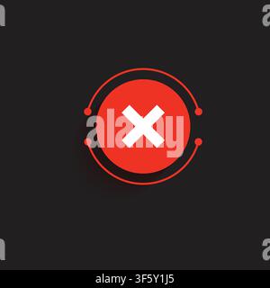 Modern Red Cross Cancel Icon with Circular Digital Interface Design Flat Vector Symbol for Error Warning and Close Button . Stock Vector