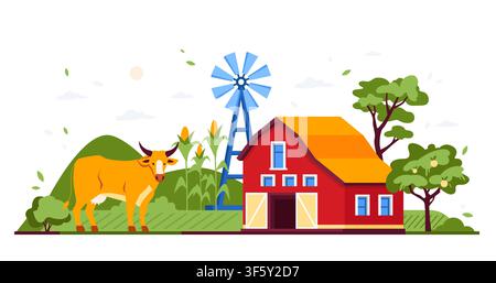 Countryside Scene - Colorful Flat Design Illustration Stock Vector