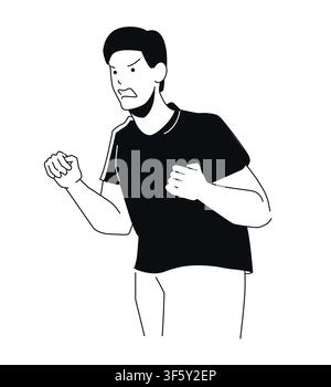 Angry Male - black and white flat design illustration Stock Vector