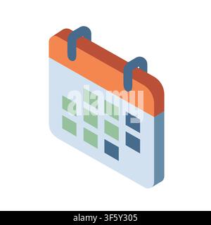 Isometric Calendar Icon Representing Schedule Planning and Organization white background isolated Stock Vector