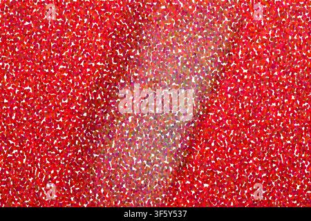 An abstract textured background created with a pointillist technique, featuring a dense pattern of vibrant red and crimson dots with a light center. Stock Photo