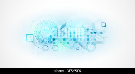 Abstract futuristic technology background with circuit board elements and hexagons. Vector Stock Vector
