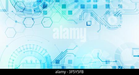 Abstract futuristic technology background with circuit board elements and hexagons. Vector Stock Vector