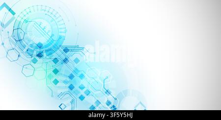 Abstract futuristic technology background with circuit board elements and hexagons. Vector Stock Vector