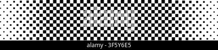 Checkered banner with vanishing visual effect. Black faded squares on white background. Taxi or police car border. Racing flag texture. Start or Stock Vector