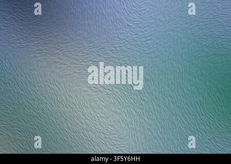 An abstract background blending blue and teal hues with a swirling vortex pattern and a textured, brushstroke-like effect, creating fluid motion. Stock Photo