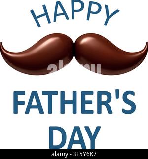 Happy Fathers Day typography design with realistic brown mustache on white background for greeting cards and banners Stock Vector