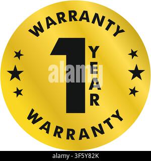 1 Year Warranty Gold Badge Label for Product Guarantee, Retail Packaging and Commercial Marketing Use, Editable eps file Stock Vector