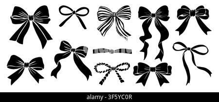 Black silhouettes assorted bow on white background Stock Vector