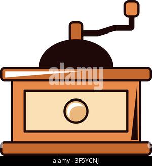 Coffee grinder icon with manual mill for fresh coffee beans, barista equipment, cafe branding, packaging, sticker, mobile application, website interfa Stock Vector